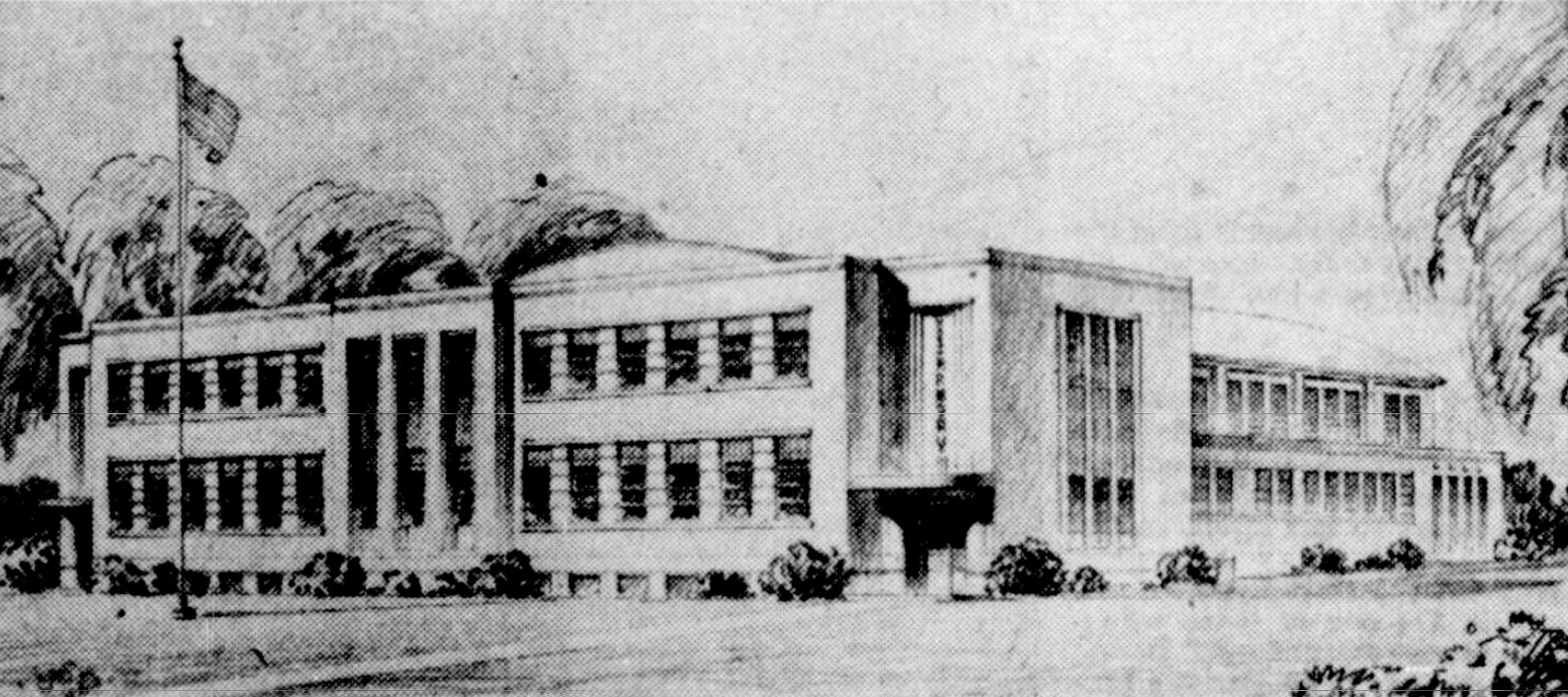 Architect's rendering of the Stoughton Armory published in the February 2nd, 1941 issue of the Madison Wisconsin State Journal